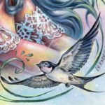 Gone With The Swallows by Christine Karron watercolor colored pencils illustration