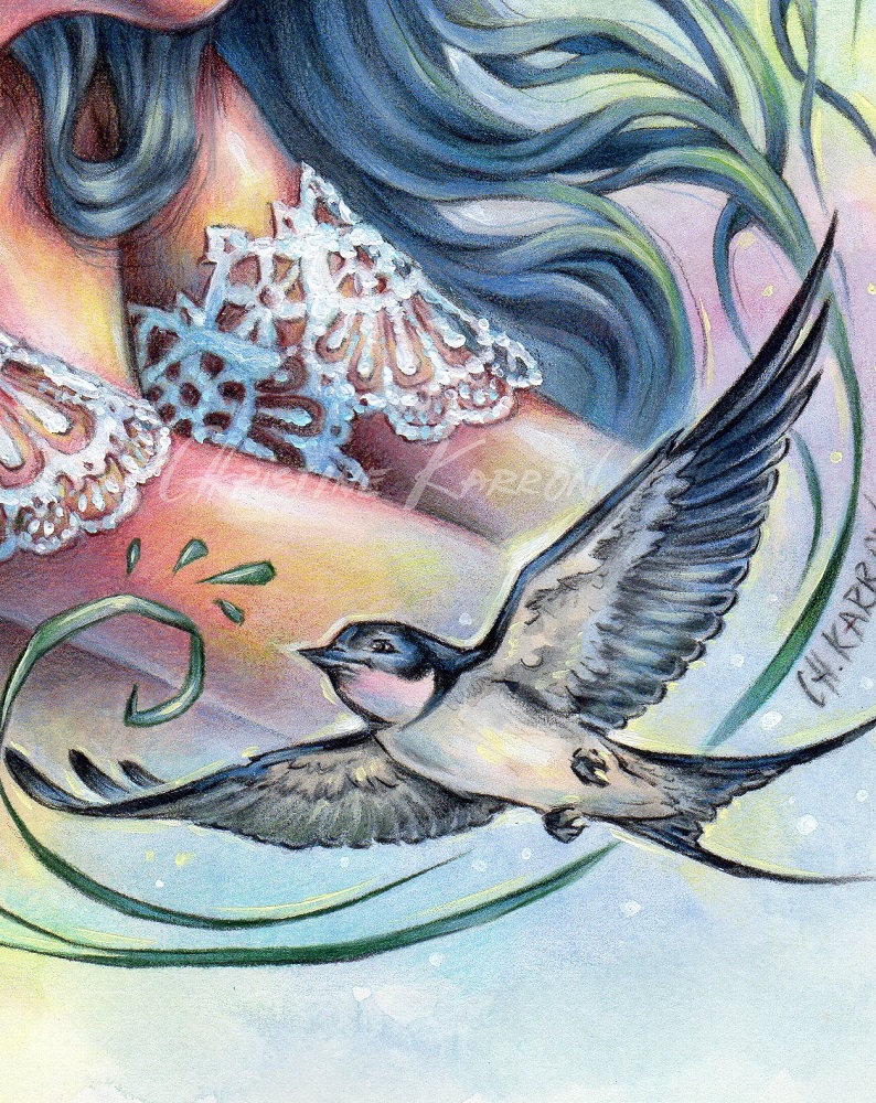 Gone With The Swallows by Christine Karron watercolor colored pencils illustration