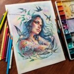 Gone With The Swallows by Christine Karron watercolor colored pencils illustration