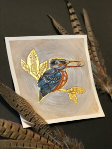 watercolor painting of a robotic kingfisher