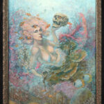 Oil painting of a coral fairy with its frame.