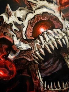 This is a closeup of "Death Tyrant" an acrylic Painting by Dan Cohen