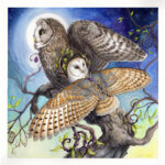 morning moon owl painting