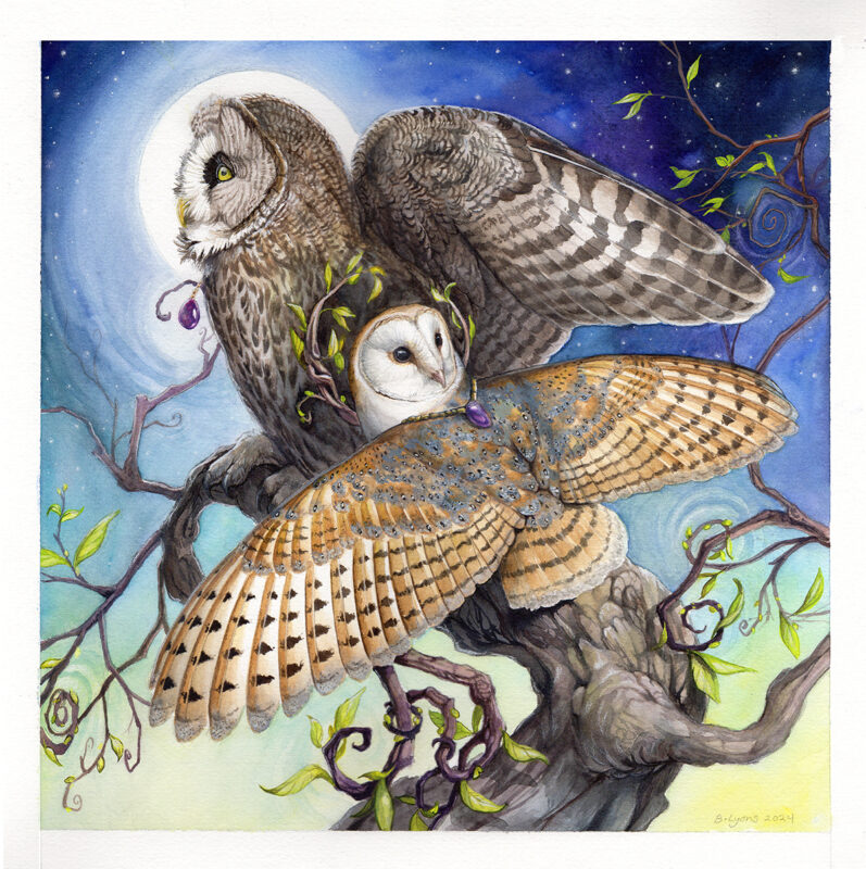 morning moon owl painting