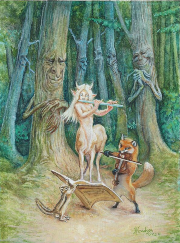 Watercolor by Heather Hudson - "The Flute Player"