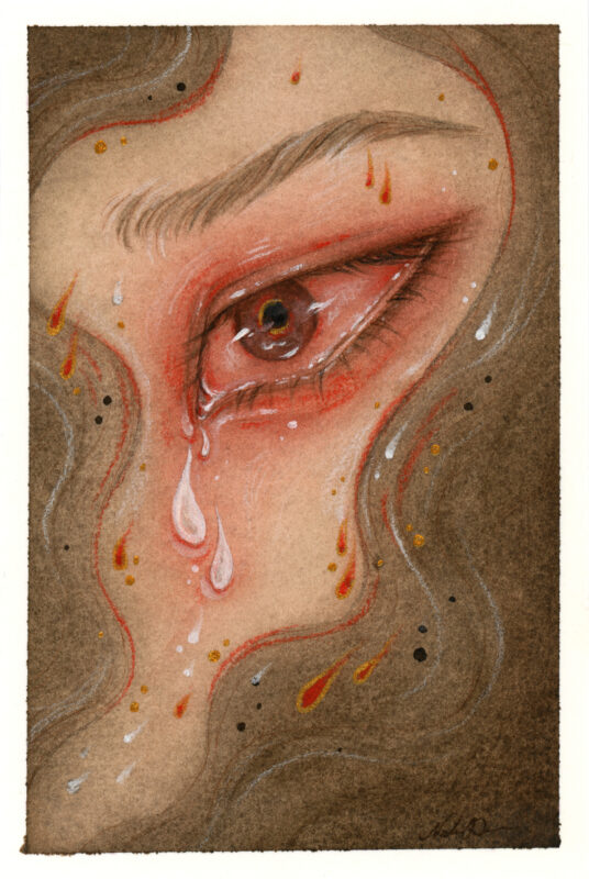 'Witness' full image / scan of original mixed media painting with metallic elements.