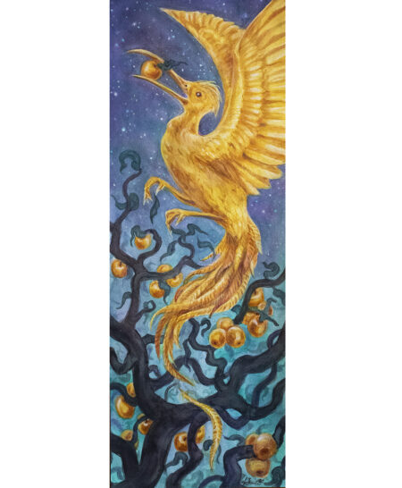 Golden Bird painting on white background