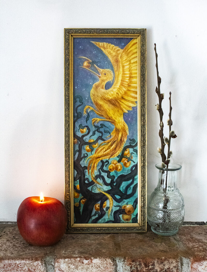 The Golden Bird painting staged