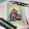 original gouache painting of hippo with a small bird on his head