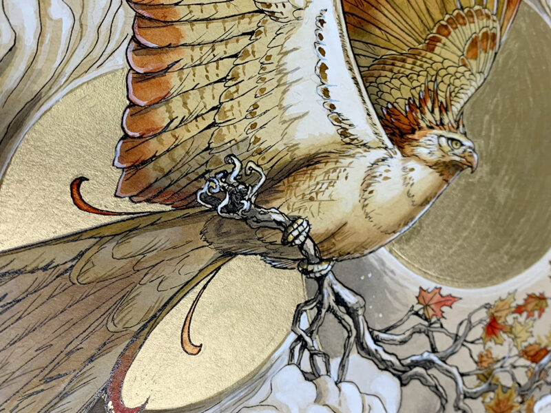 golden autumn ink drawing detail