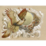 golden autumn ink drawing matted