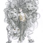 Drawing of a female representing person with tigers coming out of her hair.