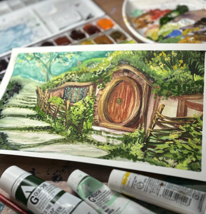 Halfling home - watercolor painting