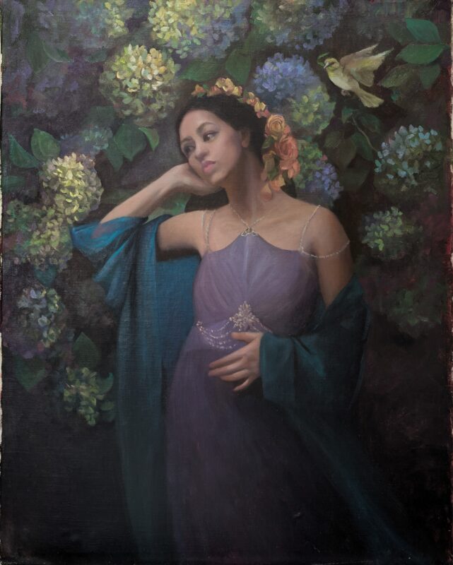 Oil Painting Girl with Hydrangeas
