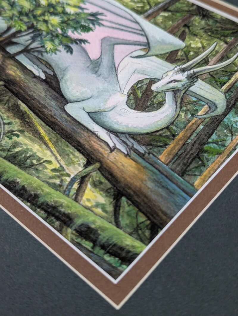 Corner of Favorite Spot showing close up of the green and brown mat and focused on the dragon's face