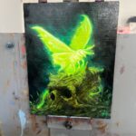 This image shows a studio shot of my painting Revival. Offering a different look of the colors of the painting.