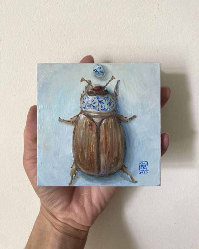 Reaching You, Oil painting on primed wooden panel, small painting