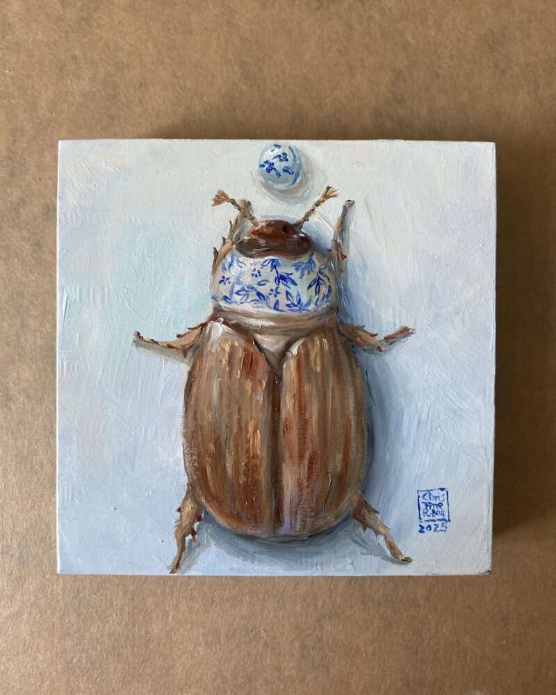 Reaching You, Oil painting on primed wooden panel, small painting