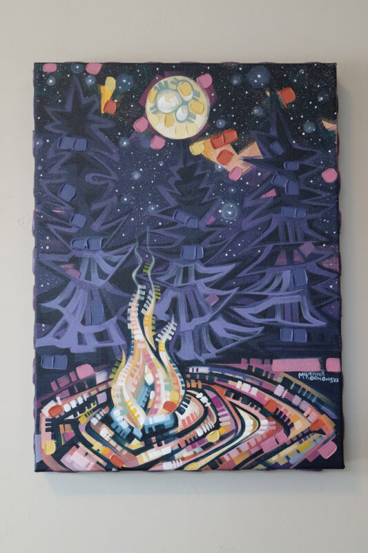 Frontal image of the bon fire painting.