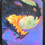 A roaring Black dragon painting in intense colors