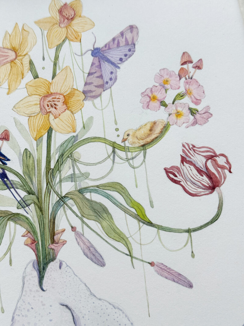 Whimsical Watercolour painting of autumn flora and fauna