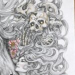 Close up of skulls on upper right side