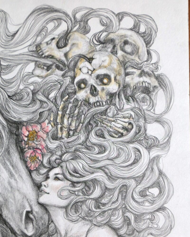 Close up of skulls on upper right side