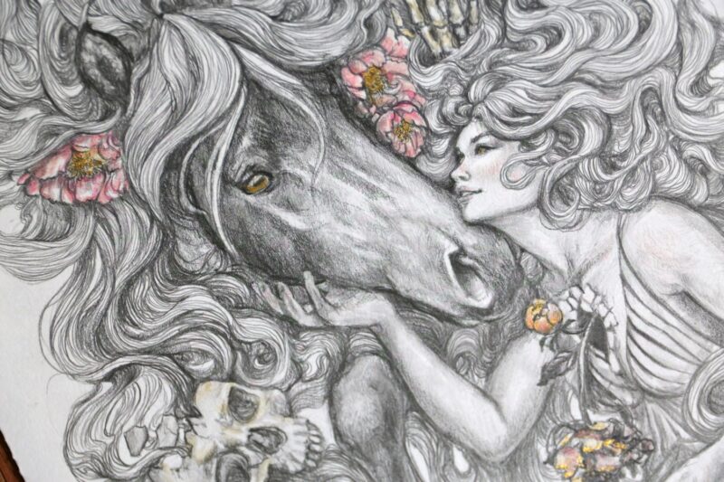 Close up of the woman and the horse