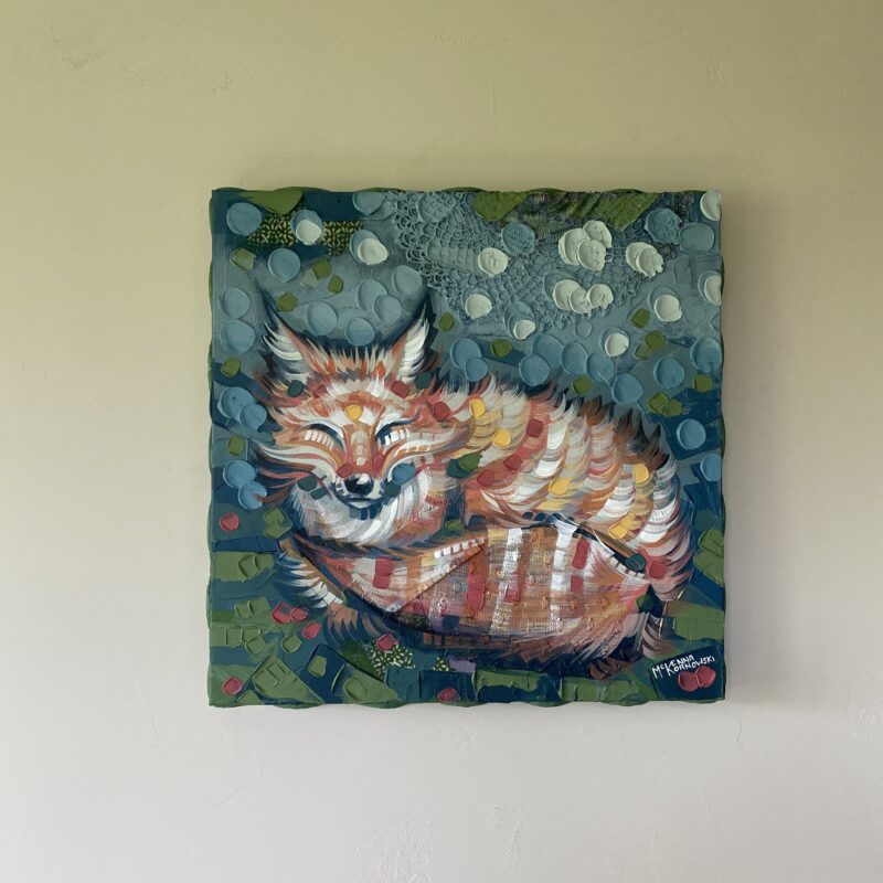 Far away view of a fox painting.