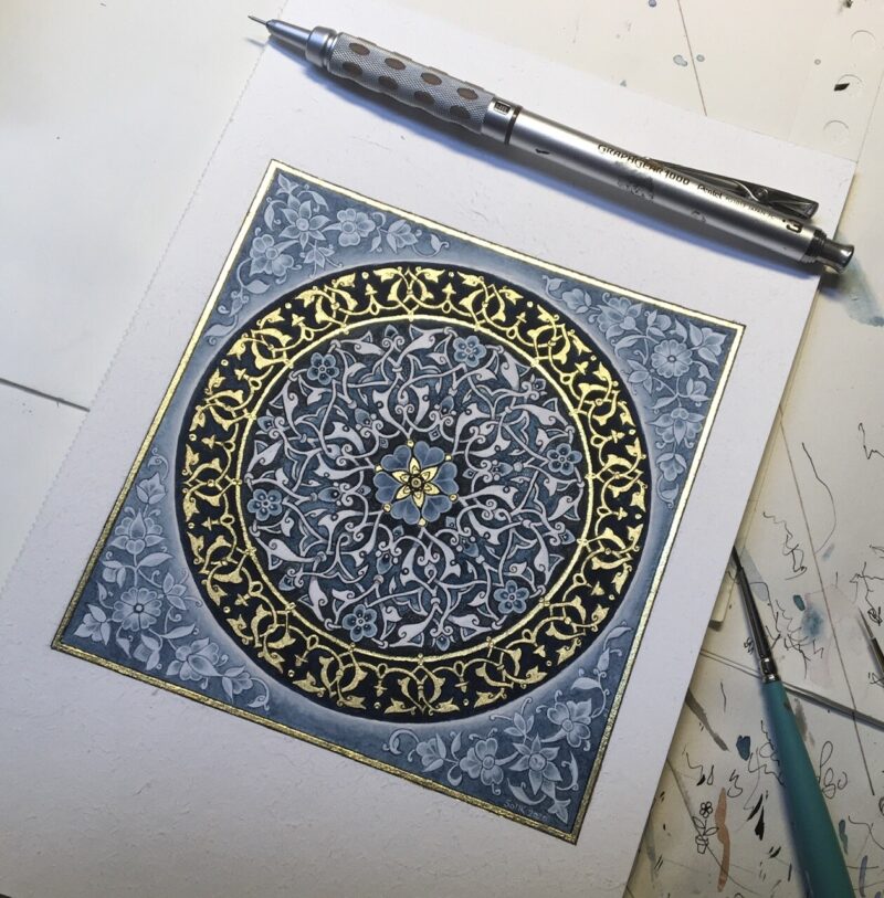 Indigo and gold rosace