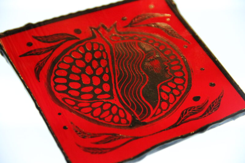 Persephone red stained glass pomegranate