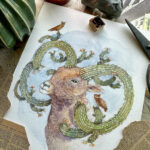 Whimsical Watercolour painting of Desert Ram with cactus horns