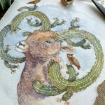 Whimsical Watercolour painting of Desert Ram with cactus horns