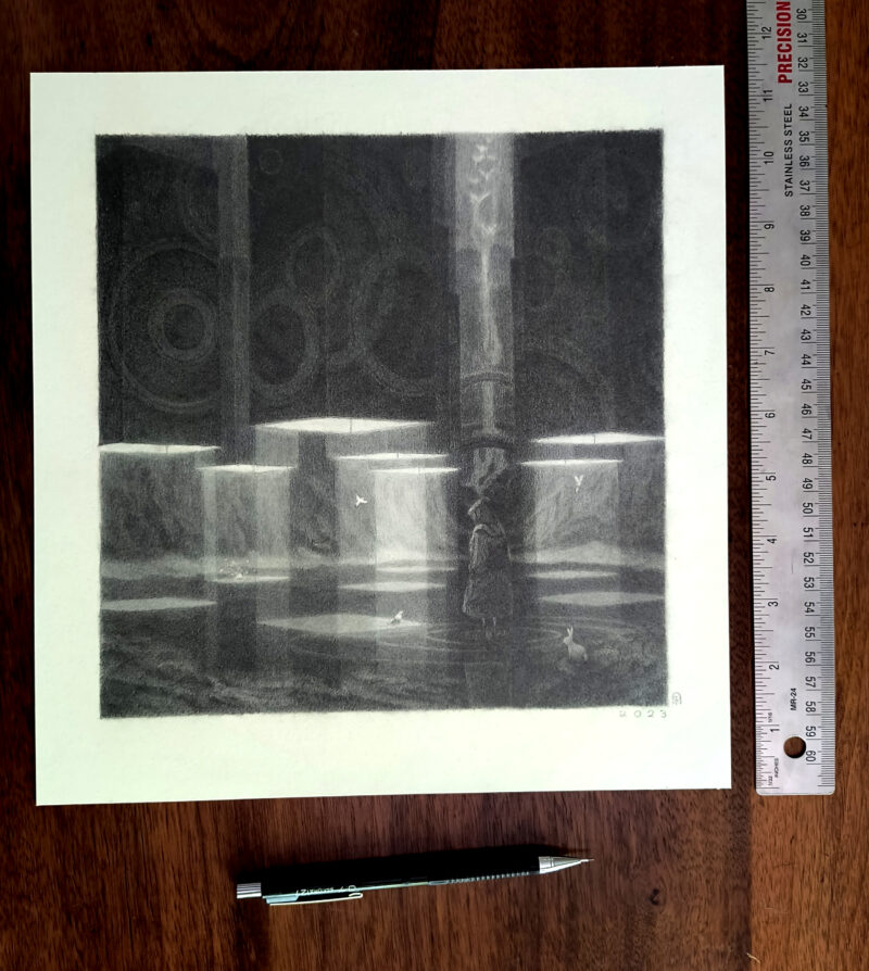 Photo of a fantastical original graphite drawing