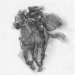 Greg Manchess drawing of the highwayman riding on a running horse.