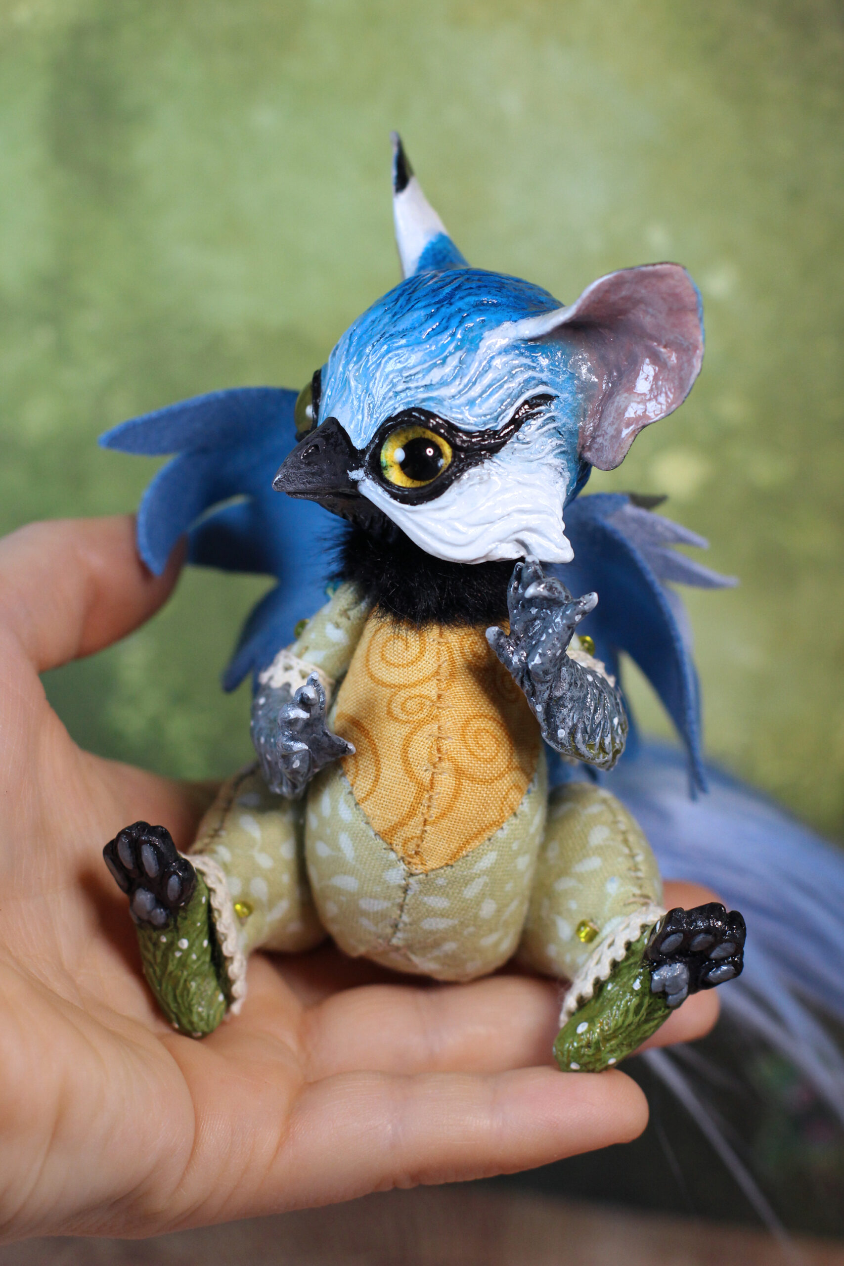 original art doll of a bluetit gryphon made by Svetlana Polupanova