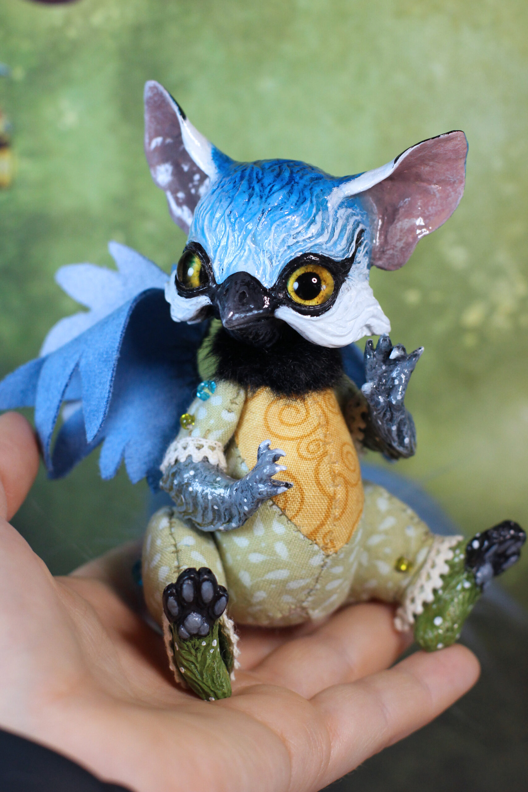 original art doll of a bluetit griffin made by Svetlana Polupanova