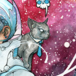 Detail shot of This Cosmic Business original watercolor painting.