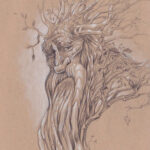 The full drawing of Treebeard, graphite and white charcoal on toned paper.
