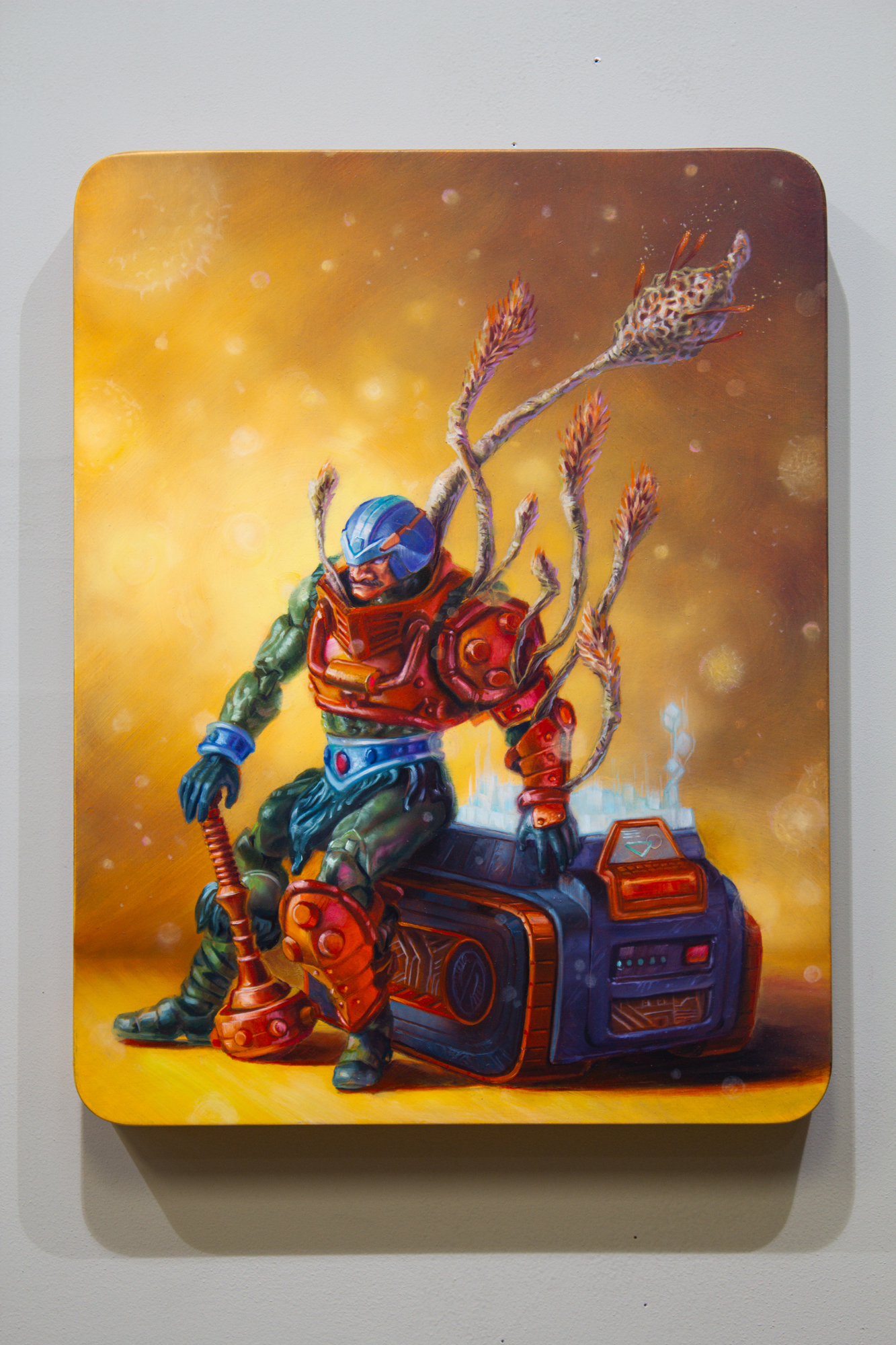 Technocrat's End is a 2025 oil painting on shaped panel, painted by Dan Cohen