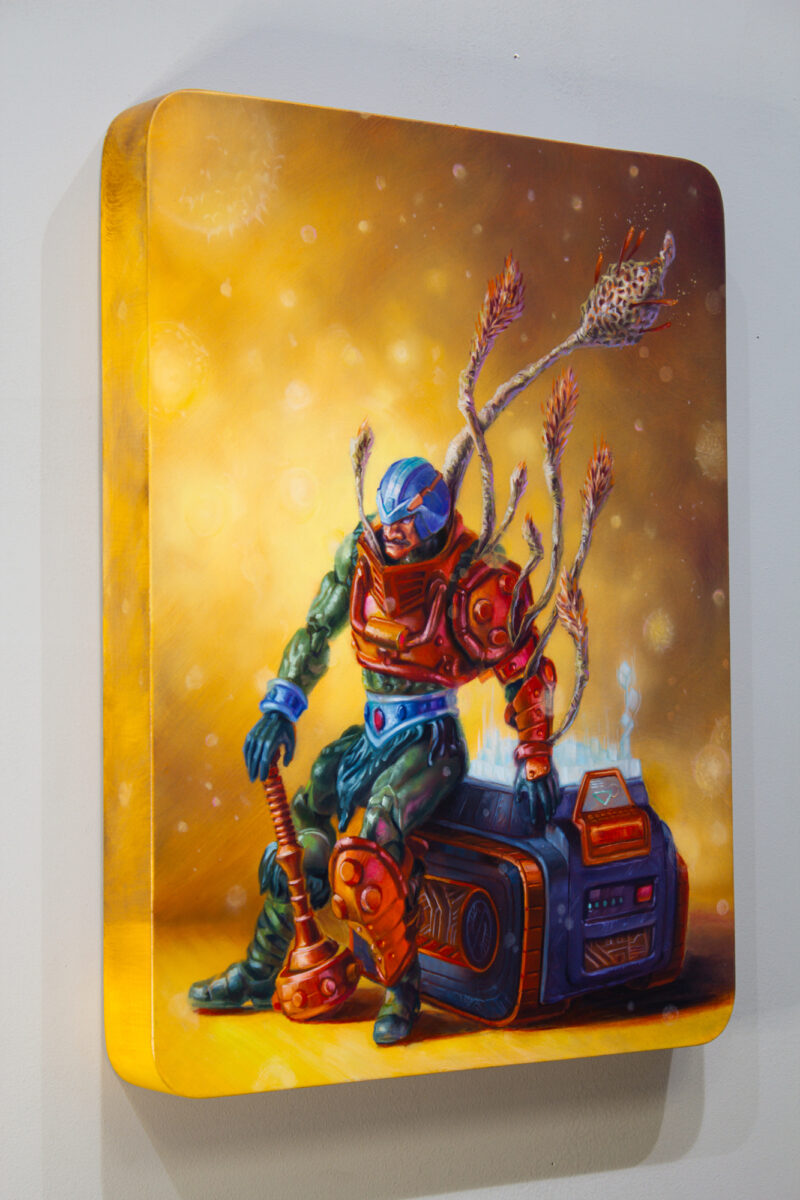 Technocrat's End is a 2025 oil painting on shaped panel, painted by Dan Cohen