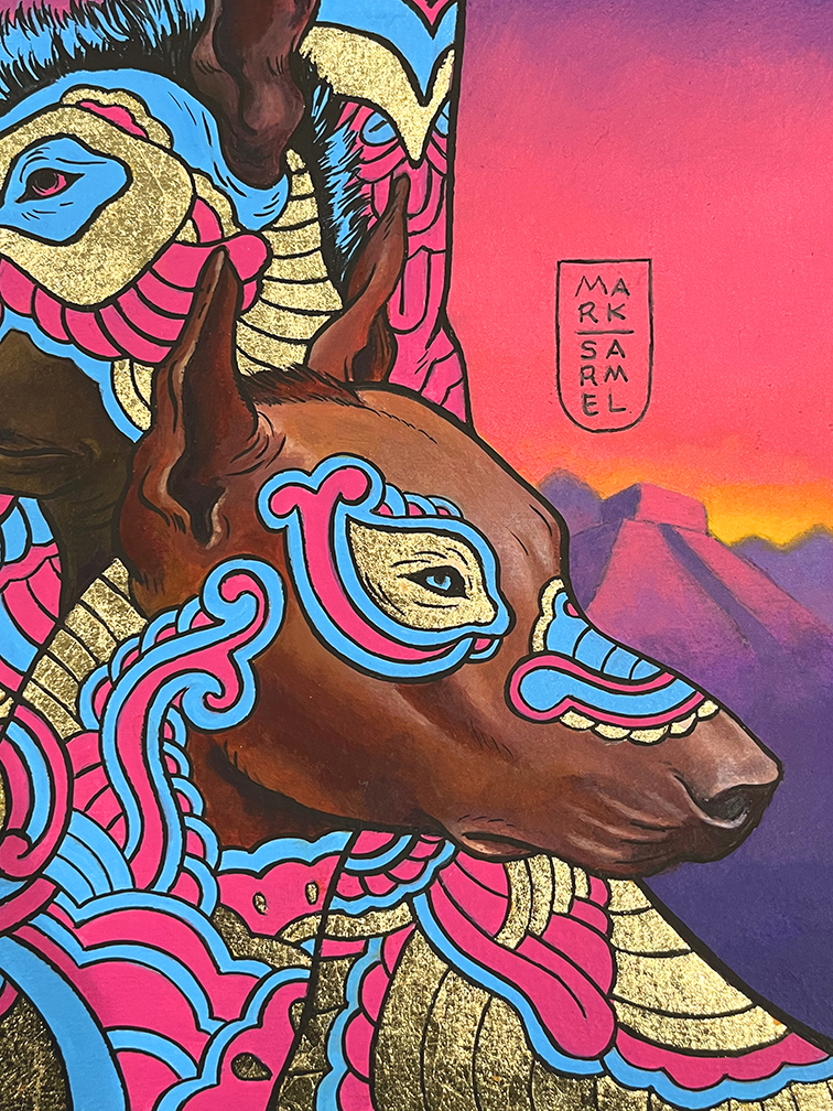 A close up of one of three xolo dogs.