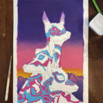 An in process image of the Xolo dog painting