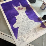 An in process image of the Xolo dog painting