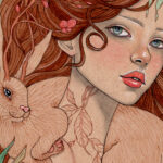 Tan hare around the shoulders of a brunette woman