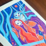 2nd close up of the "Interlude" artwork focusing on details such as the woman's face, the owl and the scenery.