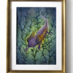 Axolotl painting in gold frame
