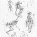 Drawings of a faerie woman in multiple poses.