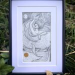 Pisces / The Moon Original Drawing in Graphite and Gold Leaf on Duralar