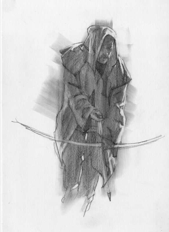 Robin Hood drawing with bow and arrow.